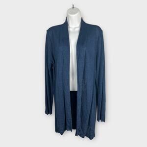 J.Jill Love Linen Open Front Cardigan 100% Linen Minimalist Blue Size Medium